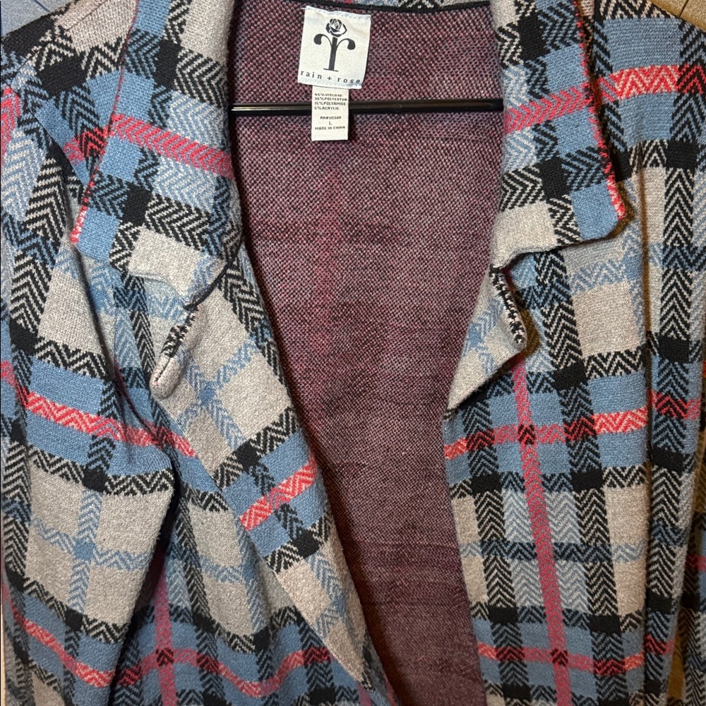 Rain + Rose Plaid Long Cardigan - Picture 4 of 4